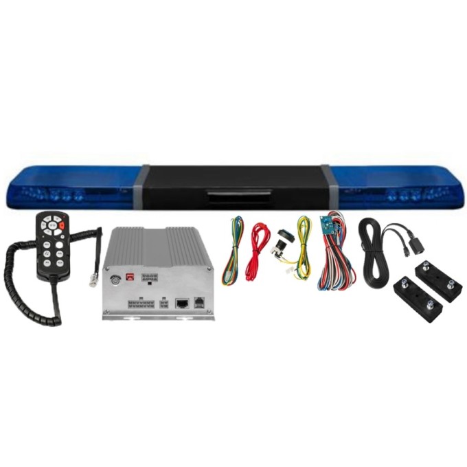 Rampa semnalizare optica si acustica cu lumina albastra cu 48 LED-uri, sirena si difuzor 100W - Lungime 150 cm